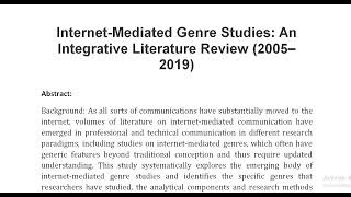 Internet Mediated Genre Studies An Integrative Literature Review 2005–2019 [upl. by Ymmik]