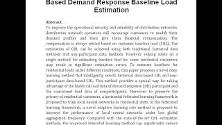 Adaptive Horizontal Federated Learning Based Demand Response Baseline Load Estimation [upl. by Eilsil]