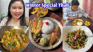 Winter Fish Thali এনেকৈ মজা লাগে🤤Phul kobi Maas Unique Pitika Paleng Pator Salad Palangor Pakora [upl. by Ydissahc54]