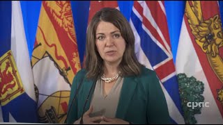 Premiers meeting in Winnipeg Alberta Premier Danielle Smith speaks with media – July 11 2023 [upl. by Hcnarb]