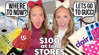 WE WENT CHRISTMAS SHOPPING WITH 100 AT 10 DIFFERENT STORES IN THE MALL CHALLENGE 😱💵 [upl. by Portland509]