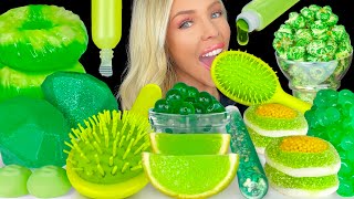 ASMR MUKBANG Green Desserts Edible Hairbrush Pineapple Jelly Edible Diamonds Syringe Drink 먹방 [upl. by Ott]