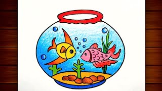 How to Draw Fish Aquarium Step by Step  Fish Bowl Drawing  Fish Tank Drawing  Fish Drawing [upl. by Retsek]