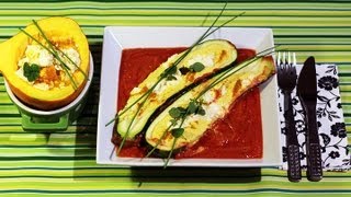 Gefüllte ZUCCHINI in TOMATENSAUCE  vegetarisch und low carb [upl. by Sudbury]