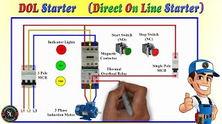 DOL Starter Connection with Indicator  3 Phase Direct On Line Starter Explain with Circuit Diagram [upl. by Bowra]