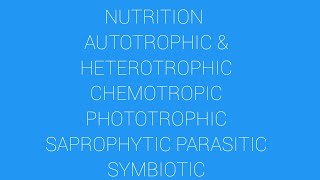 Nutrition autotrophic chemotropic phototrophic holozoic parasitic saprophytic symbiotec [upl. by Lussi]