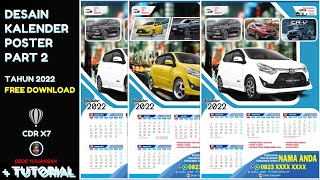 DESAIN KALENDER 2022  3 LEMBAR 4 BULAN PART 2 CORELDRAW FREE DOWNLOAD [upl. by Pope]