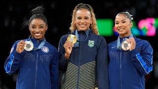 Simone Biles Jordan Chiles make Olympic podium in artistic gymnastics floor final [upl. by Enaxor]