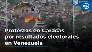 Protestas en Caracas por resultados electorales en Venezuela bloquean paso a aeropuerto [upl. by Resor218]