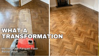 Parquet Floor Transformation  Herringbone Floor Sanding and Refinishing from start to finish [upl. by Notlrahc706]