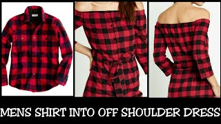 DIY Transformation  Mens Shirt To Women Off Shoulder Dress [upl. by Efthim495]