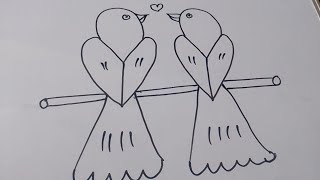 How to draw love birds from Y letter  Draw love birds step by step  Easy love birds Drawing [upl. by Nnayllehs]