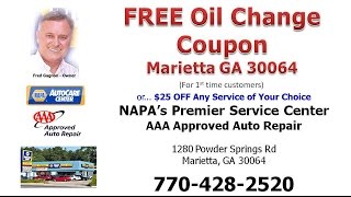 FREE Oil Change Coupon Marietta GA 30064  NAPA’s Premier Service 7704282520 [upl. by Inacana966]