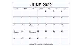 Printable June 2022 Calendar Templates with Holidays  Wiki Calendar [upl. by Ylus422]