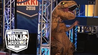 A TRex Dinosaur Crashes The American Ninja Warrior Course  American Ninja Warrior [upl. by Ymereg]