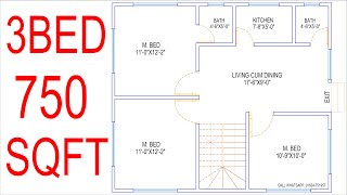 HOUSE PLAN DESIGN  EP 57  750 SQUARE FEET 3 BEDROOMS HOUSE PLAN  LAYOUT PLAN [upl. by Hodge]