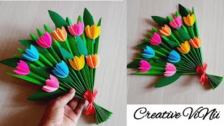 Paper flower bouquet  easy paper diy  homemade paper flower bouquet  Craft for kids [upl. by Arinaid594]