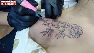 Ciocana  Tattoo Salon  Tattoo flowers on the clavicle татуировка цветы на ключице [upl. by Sandler7]