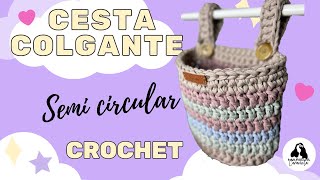 Cómo hacer una CESTA COLGANTE Semicircular en Trapillo y al Crochet 🧶 [upl. by Ammej]