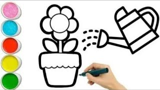 Very easy and beautiful flower pot drawing step by stepEasy drawing for kids and toodlerswow [upl. by Enomed81]