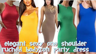 Elegant amp Sexy One Shoulder Ruched Bodycon Dress for Women [upl. by Lipkin673]