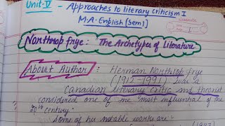 Northrop Frye  The Archetypes of Literature  Approaches to Literary criticism  MA English Sem 1 [upl. by Norina]