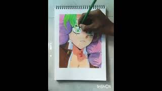 Drawing Mitsuri with only colour pencils shorts youtubeshorts anime art drawing [upl. by Gnuj19]