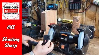 DuBEnG Shaving Sharp Axe  Sharpening a busted AXE using a Grinding Wheel and Belt SanderLinisher [upl. by Earahc]