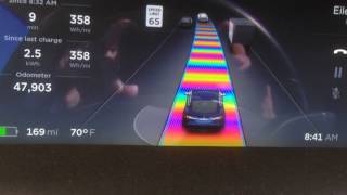 Freak rainbowcolored road on Tesla autopilot dashboard [upl. by Trust549]