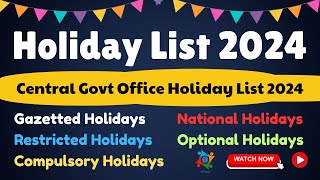 Central Government Dopt Holiday List 2024 PDF Download [upl. by Steen]