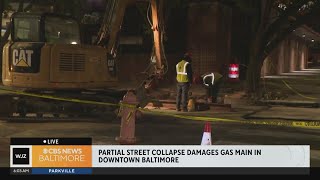 Road closures downtown due to street collapse and gas main break [upl. by Braden]