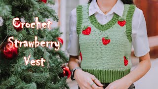 Crochet Strawberry Vest Tutorial  Crochet Simple Vest  Chenda DIY [upl. by Leoj570]