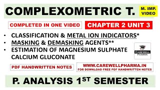 Complexometric Titration Complete  Masking and Demasking Agents  Metal Ion Indicators  ch 2 U 3 [upl. by Ok435]