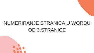 NUMERIRANJE STRANICA U WORD DOKUMENTU OD 3STRANICE [upl. by Aseeram]