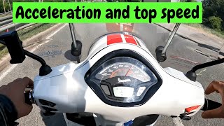 Vespa HPE 300 speed test acceleration from 0100km Polini maxi hi speed Akrapovic Malossi air filter [upl. by Ocnarfnaig]