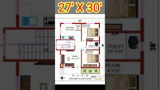 27 X 30 House Plans  North Facing 27X30 House Plan  27 by 30 Home Design [upl. by Hannahsohs708]