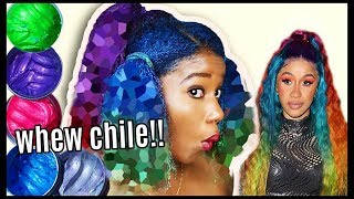 I TRIED CARDI Bs RAINBOW HAIR with HAIR PAINT WAX [upl. by Eniotna]