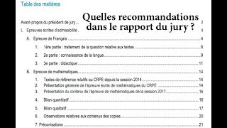 CRPE  quelles recommandations dans le rapport du jury [upl. by Aenel563]