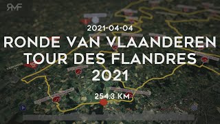 Ronde van Vlaanderen  Tour des Flandres 2021  Route Parcours animation profile amp cobble sectors [upl. by Assela]