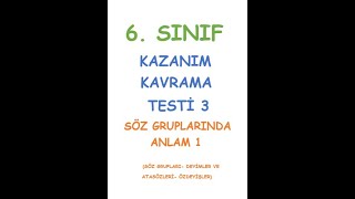 6 SINIF TÜRKÇE DERSİ KAZANIM KAVRAMA TESTİ SÖZ GRUPLARINDA ANLAM KONUSU 3 TEST [upl. by Laurella]