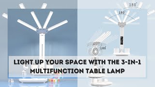 3in1 Multifunction LED Table Lamp  FourHeaded Folding Design with Fan Calendar Clock [upl. by Caddaric302]