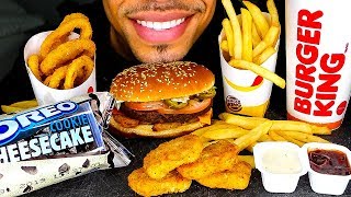 ASMR BURGER KING ANGRY WHOPPER OREO CHEESECAKE MUKBANG EATING CHICKEN NUGGETS ONION RINGS FRIES [upl. by Miculek379]