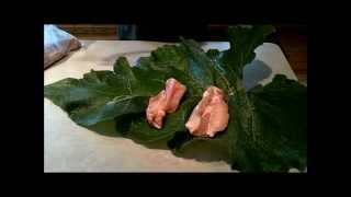 Burdock Leaf Meat Wrap Pioneer Cooking [upl. by Eedyah]