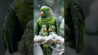 The mother parrot uses her feathers to block the cold air from her chick [upl. by Ebba]