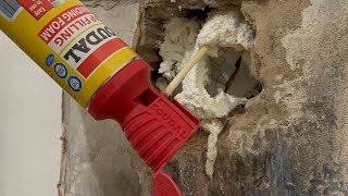 Filling a Hole with SOUDAL GAP FILLING FOAM HANDHELD [upl. by Ydnil]