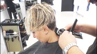 SUPER HAIRCUT  SHORT BLONDE UNDERCUT PIXIE WITH SIDE BANGS [upl. by Adnamma396]