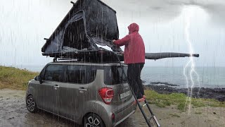 ASMR 제주도 레이 캠핑카 우중캠핑 빗소리 위주 이어폰 필수 Heavy Rain Camping in Jeju  hidden spot 흑돼지라면수박 먹방 [upl. by Vergne]