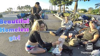 Helping Beautiful homeless girl and her friends glasses and foods backpacks  acts of kindness [upl. by Hardi]