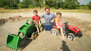 Playing in HUGE mud pit with real tractors and kids tractors  Tractors for kids [upl. by Calvert479]