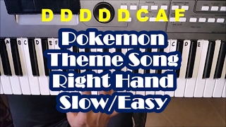 Pokemon Theme Song  Right Hand Slow Easy Piano Tutorial  How To Play [upl. by Sicard358]